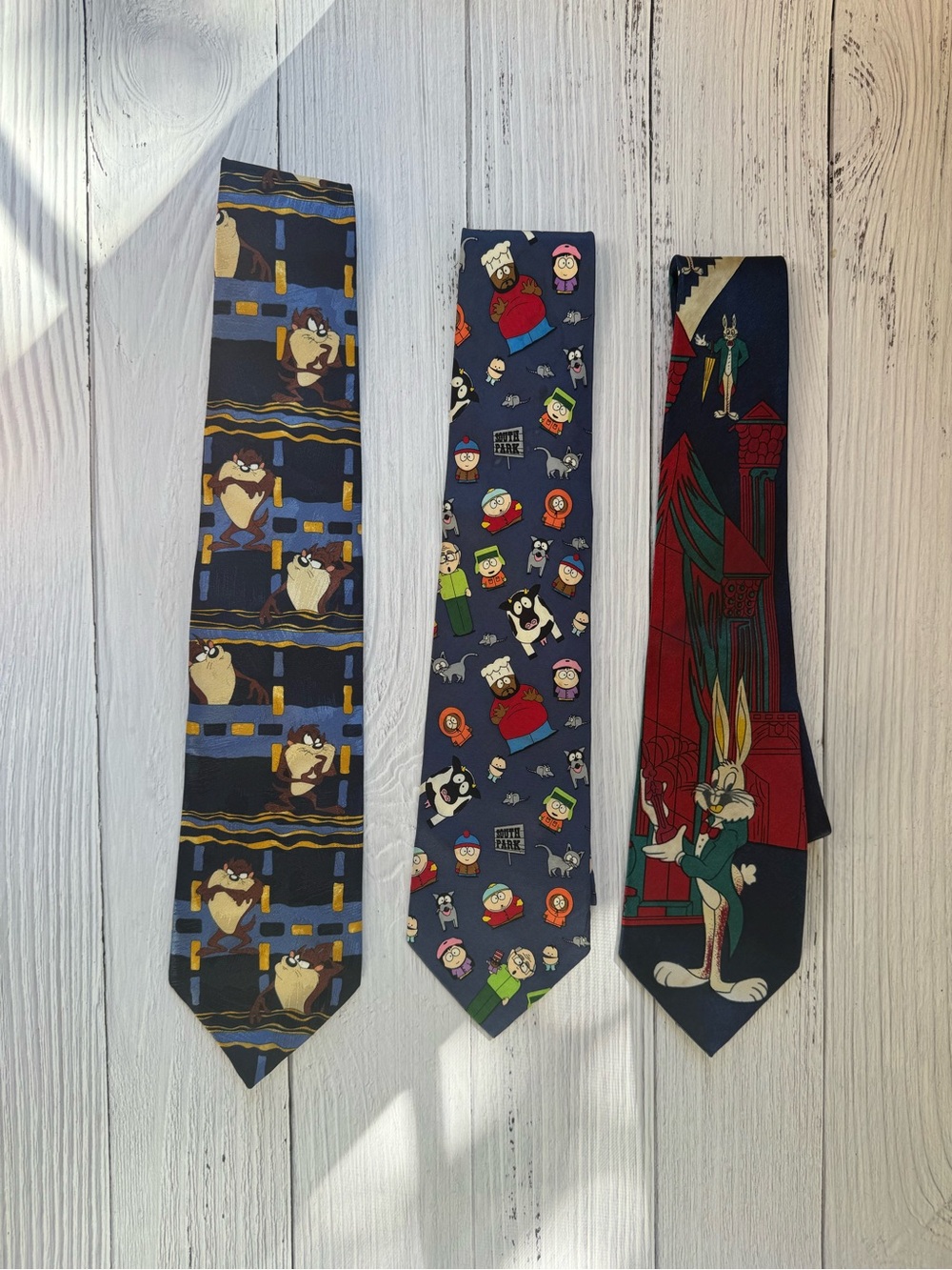 Vintage Cartoon Tie Lot of 3 South Park Looney Tunes Bugs Bunny Tasmanian Devil